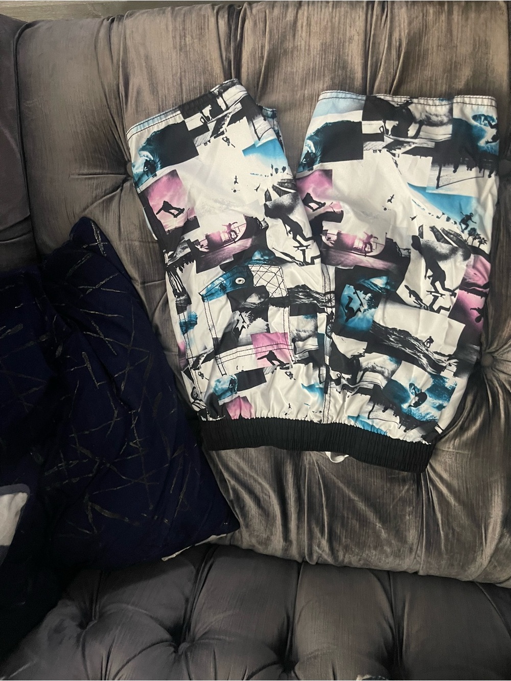 Old Navy White Jogger Pants with Pink & Blue Graphic Panels